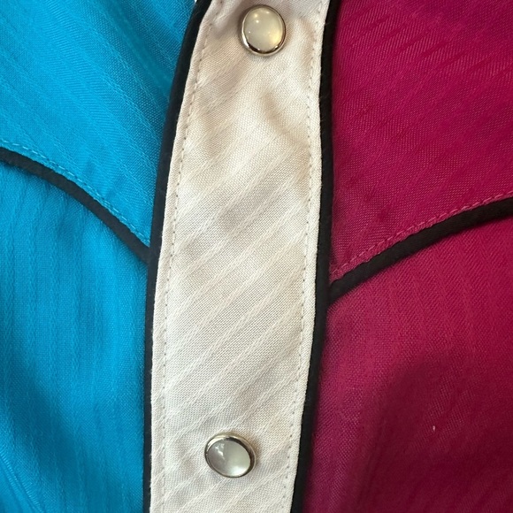 Mid West Garment Company Western Shirt SnapButton Front Pink Blue White SZ L VTG - Picture 2 of 7